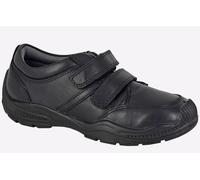 Infant Boys Formal Shoes Leather Touch Fastening Rubber Toe Guard School - Black - UK 3