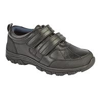 Boys Formal Shoes Leather Twin Touch Fastening Rubber Toe Guard School Size - Black - UK 4