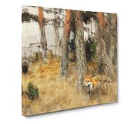 Roaming Fox by Bruno Liljefors Classic Painting Canvas Wall Art Print Ready to Hang, Framed Picture for Living Room Bedroom Home Office Décor, 14x14 Inch (35x35 cm)