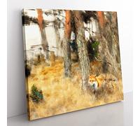 Roaming Fox by Bruno Liljefors Classic Painting Canvas Wall Art Print Ready to Hang, Framed Picture for Living Room Bedroom Home Office Décor, 35x35 cm (14x14 Inch)