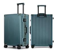 ROAMING Zipperless Luggage 22 Inch with Aluminum Frame, Polycarbonate Trunk-Medium Lightweight Hard Shell Suitcase with Spinner Wheels, Metal Travel Luggage with Double TSA Locks, Dark Night Green,