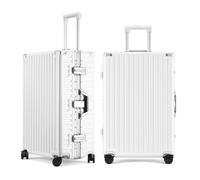 ROAMING Zipperless Luggage, white, 22 Inch Checked Luggage, Zipperless Luggage With Spinner Wheels - Polycarbonate Aluminum Hard Shell Suitcase