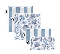 Roamio Reusable Sandwich and Snack Bags, for Kids School Lunch and for Adults Portion, Washable Fabric, Waterproof Cloth Zip Bag, Travel Pouch, Food-Safe, 4-pack Set Nautical Stripe and Blue Shells