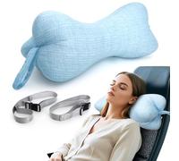 RoamReady Neck & Cervical Pillows, Dog Bone Shaped Neck Pillow with Fixed Rope & Have Loops on End, for Chiropractic Lumbar Spine, for Car Bus Truck Driving Travel Comfort Head Rest Support,Blue