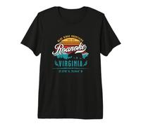 Roanoke Virginia Retro Blue Ridge Mountains Sunset Souvenir Premium T-Shirt