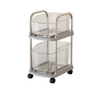 RoaQinFo 2 Pieces Two Tier Rolling Storage Cart Mobile Book Shelf with Clear Bins Open Compartments for Quick Access Raised Prevents Falling Compact Width Suitable for Bedside Desk, Gray