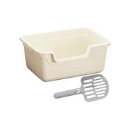 RoaQinFo Cat Litter Tray Open Air Cats Litter Pan with High Sides Sifting Kitten Toilet Sand Box Easy Clean Suitable for Home Indoor Use, white