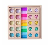 RoaQinFo Children Sensory Blocks Wooden Matching Board Puzzle Toy Stacking Sorting Placement Game Acrylic Beech Design Light, High Transparency Rainbow Window Set 4