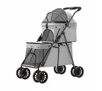 RoaQinFo Double Deck Pet Carrier Cart Pram Trolley Folding Metal and Oxford Cloth Build with Mesh Ventilation Supports Two Small Pets Suitable for Parks Sidewalks Short Trips, Gray, Gray