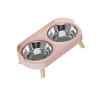 RoaQinFo Double Pet Bowl for Cats And Dogs, Portable, Elevated, with Neck Protection, for Small And Medium Size Dogs, Pink, Stainless Steel Bowl