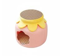 RoaQinFo Feline Cooling Pad Cat Bed Nest Stool Round Barrel Cat House Pet Footrest Woven Top Enclosed Retreat Front Cutout Cushioned Cover Polyester Cotton, Pink, Linen Fabric With Rattan Mat