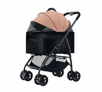 RoaQinFo Industrial Pet Dog Cat Pet Carrier with Removable Basket Three Second Folding 360 Degree Front Wheels Panoramic Mesh Panels Suitable for Travel strolls Neighborhood Walks, Khaki