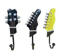 RoaQinFo Key Holder Hook Guitar Wall Hanger Key Rack Coat Hook with Resin Instrument Look and Curved Metal Hook for Easy Access Suitable for entryway Bedroom, Guitar Headstock Hook Set 3 Pieces