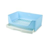 RoaQinFo Small Animal Toilet with Slide-out Drawer Spill-Resistant Grated-Floor Small Animal Toilet Sturdy Guinea Pig Litter Pan with Grid, Blue