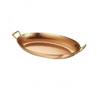 RoaQinFo Stainless Steel Pan Oval Frying Pan Serving Pan Skillet with Side Handles and Shallow Open Top for Grilled Dishes and Seafood Suitable for Home, Rose Gold, Extra Large 40cm