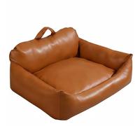RoaQinFo Synthetic Sofa Bed Pet Couch Lounger With Removable Reversible Cushion Faux Leather Surface And PP Filling For Support, Classic Brown, M For Dogs Up To 20 Lbs/All Cats