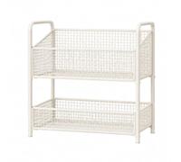RoaQinFo Two-Tier Floor-Standing Storage Rack Non-Adjustable Shelves Two-Level Shelving Unit with Built-in Handles Freestanding for Study Area, White, Without Wheel