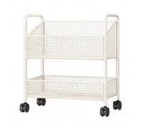 RoaQinFo Two-Tier Floor-Standing Storage Rack Non-Adjustable Shelves Two-Level Shelving Unit with Built-in Handles Freestanding for Study Area, White, With Wheel