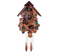 RoaQinFo Wall Clock House Shape Clock Basswood Cuckoo Style Timepiece Pendulum Decor With Carved Finish And Decorative Tree Front suitable for living room rustic den, 518 Arabic Dial