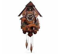 RoaQinFo Wall Clock House Shape Clock Basswood Cuckoo Style Timepiece Pendulum Decor With Carved Finish And Decorative Tree Front suitable for living room rustic den, 517 Roman Dial