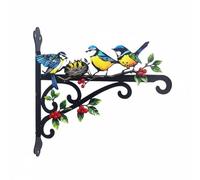 RoaQinFo Wall Hook Bird Hanger Garden Bracket Outdoor Hook Rustic Iron Metal Frame Decorative Leaves Birds and Curves Easy Mounting Suitable for Porch Garden, Four Colorful Birds On A Branch