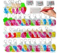 Roaqua 100 Packs Bulk mini Heart Animal Shape Backpack Mini pop Fidget Keychain,Valentine Party Favors,Holiday Classroom Students Bubble Prize