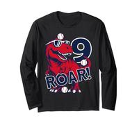 Roar 9 Years Dinosaur Baseball 9th Birthday Long Sleeve T-Shirt
