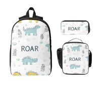 Roar Dino Backpack Set for Girls Boys with Lunch Bag Pencil Case Cute Dinosaur 3 Pieces School Bags Insulated Lunchbox Gifts for Women Men
