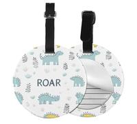 Roar Dino Round Luggage Tag 2PCS Cute Dinosaur PU Leather Travel Bag Tag ID Labels Name Card Holder wtih Buckle for Luggage Suitcase Backpacks