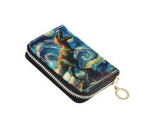 Roar Dinosaur Starry Night Aesthetic Womens Wallets Small Credit Card Wallets RFID Blocking Leather Travel Wallet with Zipper