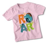 Roar Dinosaur T-Rex Kids Boys T-Shirt Cartoon Animals Adventure Graphic Tee Childrens Top 3-4 Years Light Pink