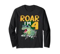 Roar Im 4 Dinosaur 4th Birthday Toddler Boy Age Four Party Long Sleeve T-Shirt