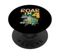 Roar Im 4 Dinosaur 4th Birthday Toddler Boy Age Four Party PopSockets Adhesive PopGrip