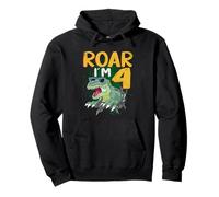 Roar Im 4 Dinosaur 4th Birthday Toddler Boy Age Four Party Pullover Hoodie