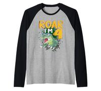 Roar Im 4 Dinosaur 4th Birthday Toddler Boy Age Four Party Raglan Baseball Tee