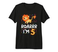 Roar I'm 5 Kids Lion Birthday T-Shirt Five Year Old Cute Premium T-Shirt