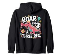 Roar I'm A Three Rex Birthday Girl Dinosaur Lover 3 Year Old Zip Hoodie