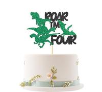 Roar I'm Four Cake Topper, Baby's Four Years Old Party/Tyrannosaurus Rex 4th Birthday Decorations, Funny safari Wild Jungle 4 Years Old Birthday, Dinosaur Cake Topper for Boys Girls