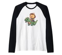 Roar into Action with This Teddy Bear on Dinosaur Design Raglan Baseball Tee