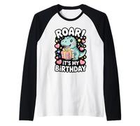 Roar It's My Birthday Dinosaur Raglan Baseball Tee