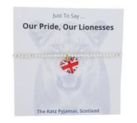 Roar Loud, Play Proud Stretchy Beaded, enamelled Union Jack England Charm Bracelet.