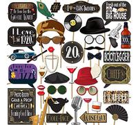 Roaring 20s Photo Booth Props - 41-pc Photo Booth Kit with 8 x 10-Inch Sign, 60 Adhesive Pads, 45 Sticks - Roaring 20s Party Decorations - Great Gatsby Decorations