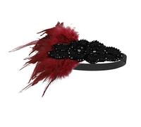 Roaring Art Deco 1920s Flapper Feather Headpiece Roaring 20s Great Gatsby Headband for Women 1920s Headwear, 5808wine Red, One Size