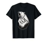 Roaring Bear Mountains Forest Wilderness Retro Hiking Art T-Shirt