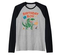Roaring Birthday Boy Dinosaur Celebration Design Raglan Baseball Tee