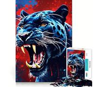 Roaring Black Panther with Red Splatters Jigsaw Puzzle for Teenagers 1000 Pieces Mind Game Toy Relaxed Mind Neat Cut (38x26cm)