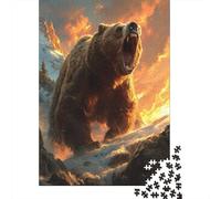 Roaring Brown Bear Jigsaw Puzzles Puzzles for Adults Kids. 1000 Pieces Flame Mountain Whimsical Challenge Toy Educational Game Home Decoration for Adults& Kids Age 14 Years Up 1000pcs (75x50cm)