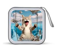 Roaring Cat,Fishes,Ocean CD Case 40 Capacity Plastic DVD Storage Box Sleeves Zippered Wallet