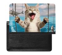 Roaring Cat,Fishes,Ocean Passport Holder Travel Wallet Cover Case with Card Slot Organiser for Men Women