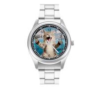 Roaring Cat,Fishes,Ocean Quartz Watch Stainless Steel Wrist Watches for Men Women Easy to Read